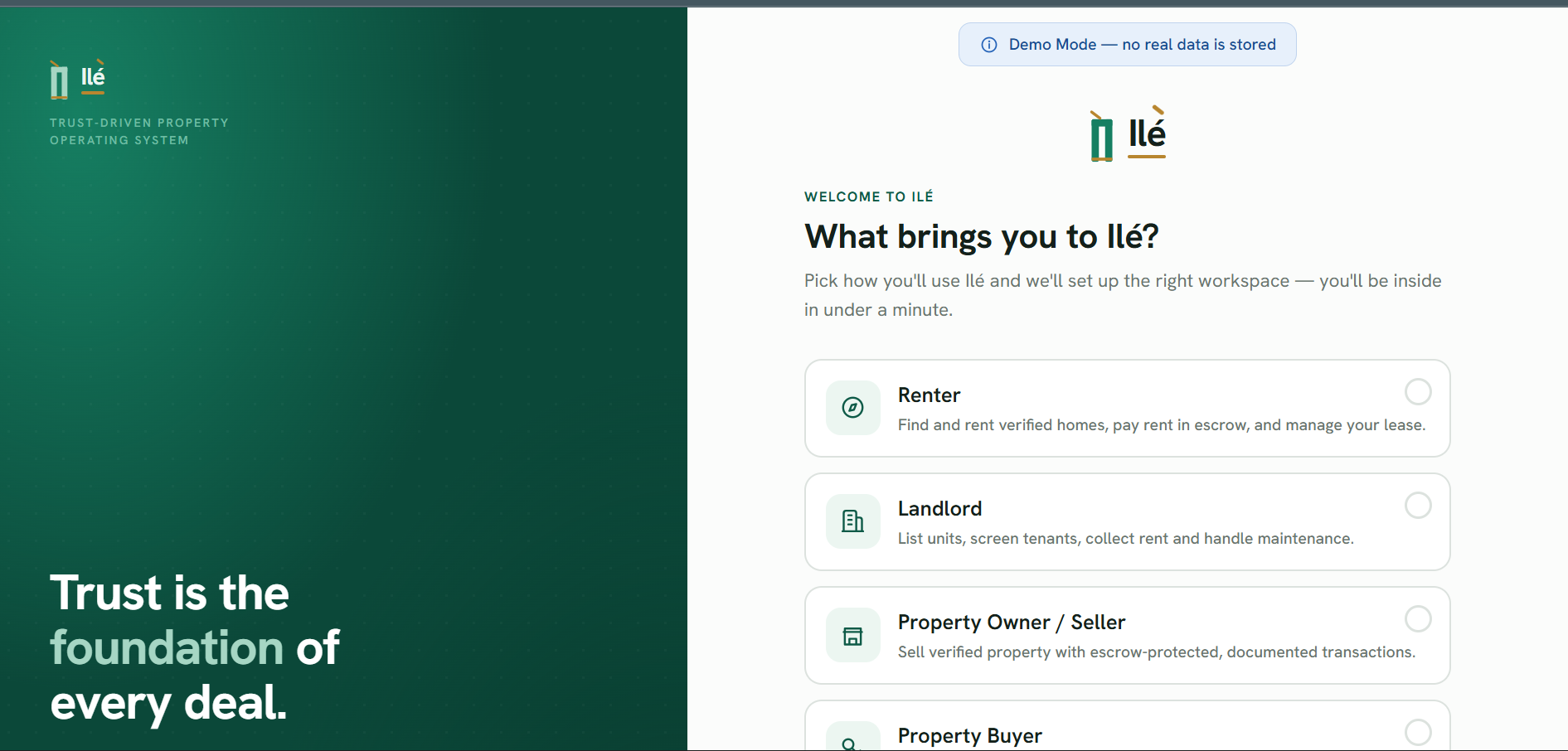 Ilé onboarding, choosing a workspace role