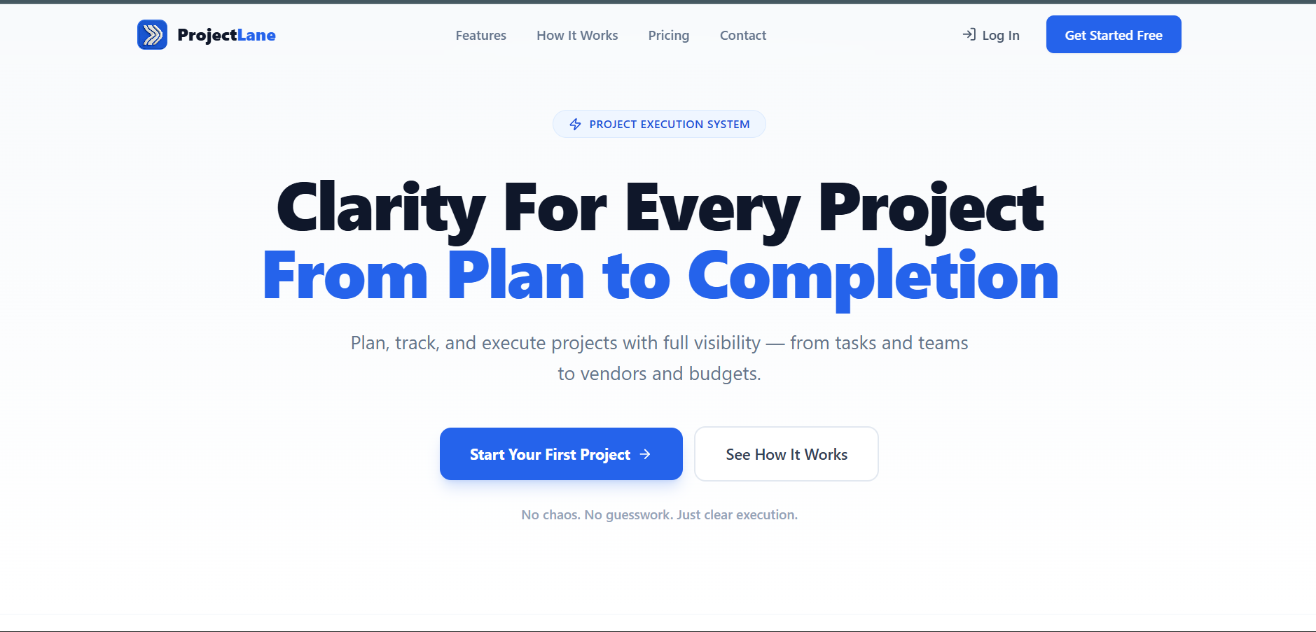 ProjectLane marketing landing page